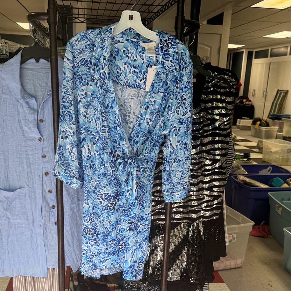 Blue Patterned Wrap Dress